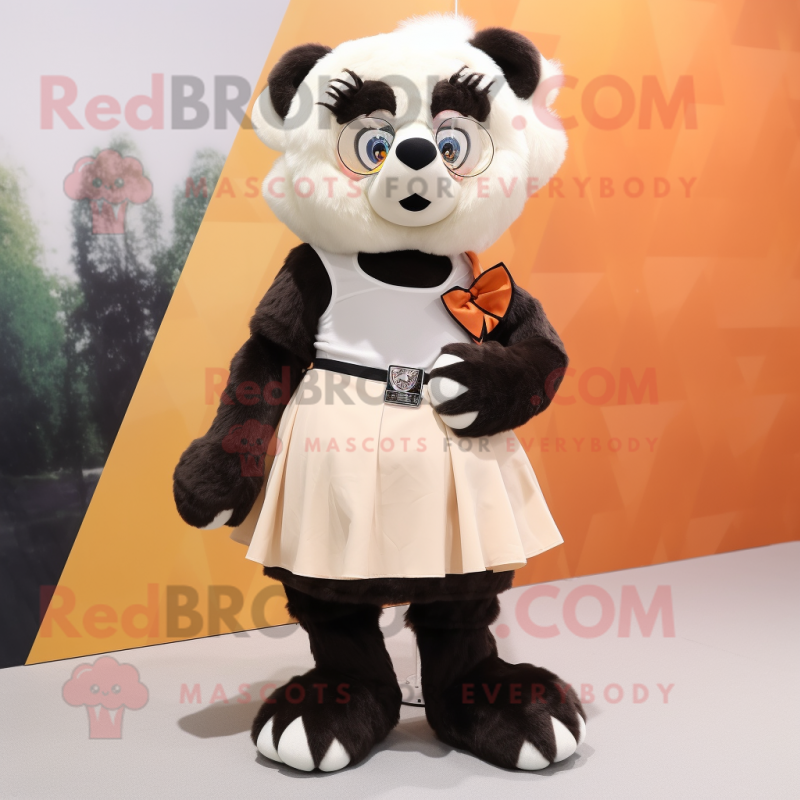 Cream Spectacled Bear mascot costume character dressed with a Mini Skirt and Shoe clips