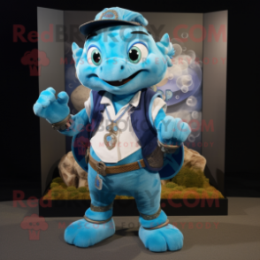 Blue Turtle mascot costume character dressed with a Vest and Necklaces