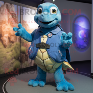 Blue Turtle mascot costume character dressed with a Vest and Necklaces