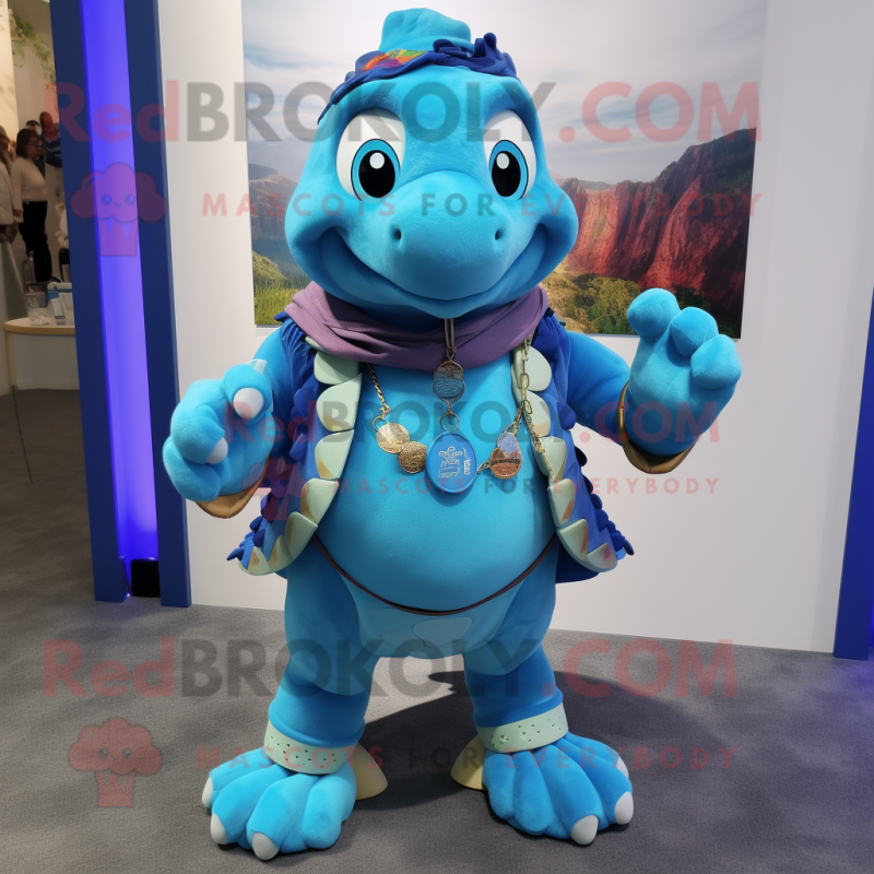 Blue Turtle mascot costume character dressed with a Vest and Necklaces