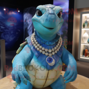 Blue Turtle mascot costume character dressed with a Vest and Necklaces