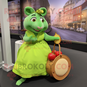 Lime Green Ratatouille mascot costume character dressed with a Skirt and Handbags