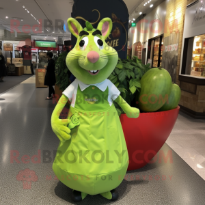 Lime Green Ratatouille mascot costume character dressed with a Skirt and Handbags