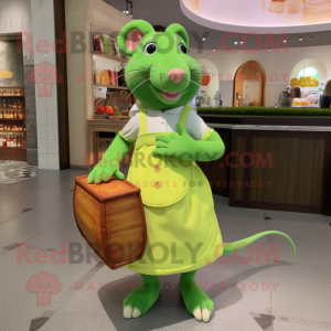 Lime Green Ratatouille mascot costume character dressed with a Skirt and Handbags