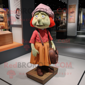 nan Television mascot costume character dressed with a Pleated Skirt and Messenger bags