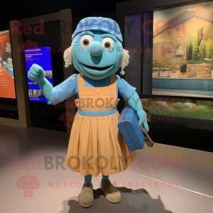 nan Television mascot costume character dressed with a Pleated Skirt and Messenger bags