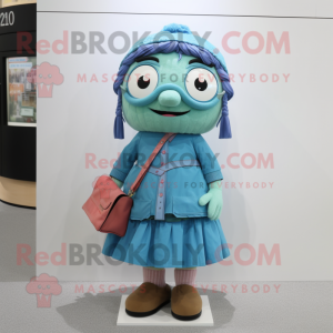 nan Television mascot costume character dressed with a Pleated Skirt and Messenger bags