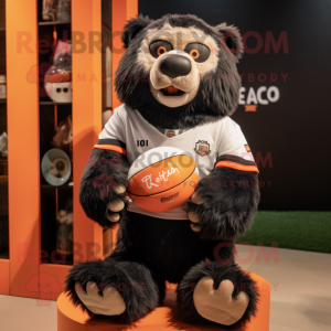 Peach Sloth Bear mascot costume character dressed with a Rugby Shirt and Anklets