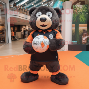 Peach Sloth Bear mascot costume character dressed with a Rugby Shirt and Anklets