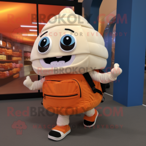 Cream Pumpkin mascot costume character dressed with a Turtleneck and Backpacks