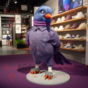 Purple Pigeon mascot costume character dressed with a Jeggings and Shoe clips