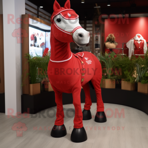 Red Mare mascot costume character dressed with a Polo Tee and Belts