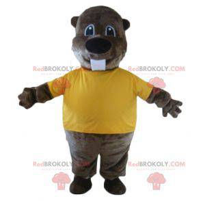 Brown beaver mascot with a yellow t-shirt - Redbrokoly.com