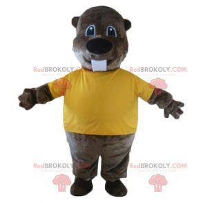Bruine bever mascotte met een geel t-shirt - Redbrokoly.com
