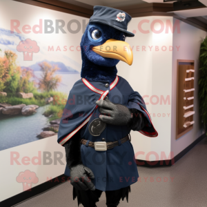 Navy Woodpecker mascot costume character dressed with a Rash Guard and Scarf clips