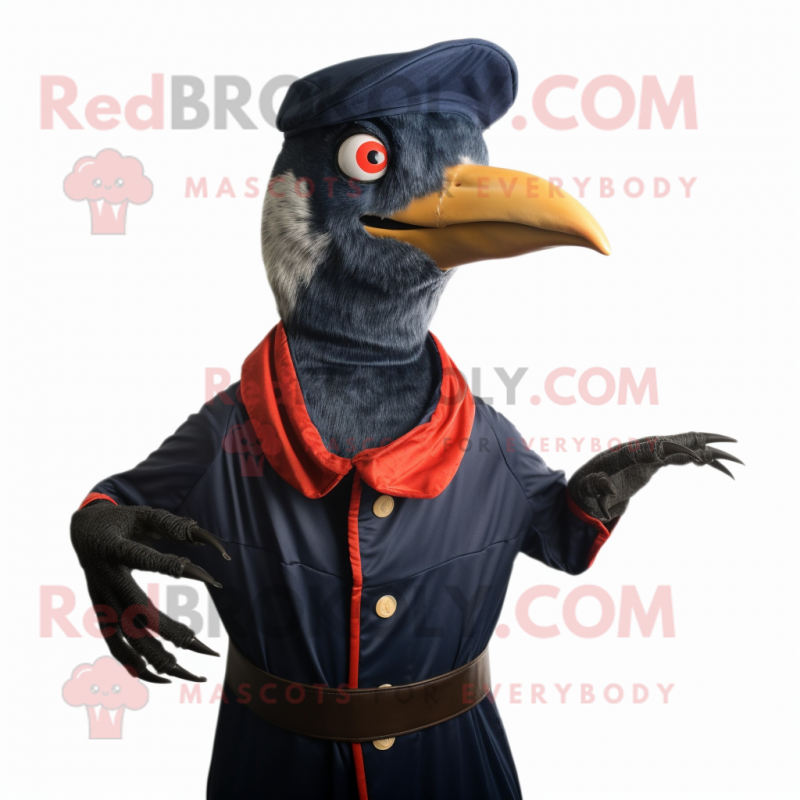 Navy Woodpecker mascot costume character dressed with a Rash Guard and Scarf clips