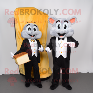 Silver Grilled Cheese Sandwich mascot costume character dressed with a Tuxedo and Cummerbunds