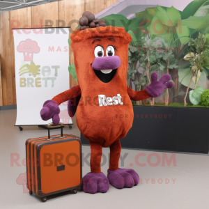 Rust Grape mascot costume character dressed with a Shift Dress and Briefcases