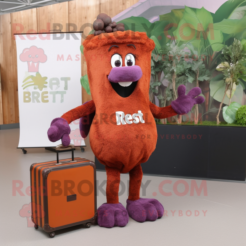 Rust Grape mascot costume character dressed with a Shift Dress and Briefcases Rust Grape mascot costume character dressed with a Shift Dress and Briefcases
