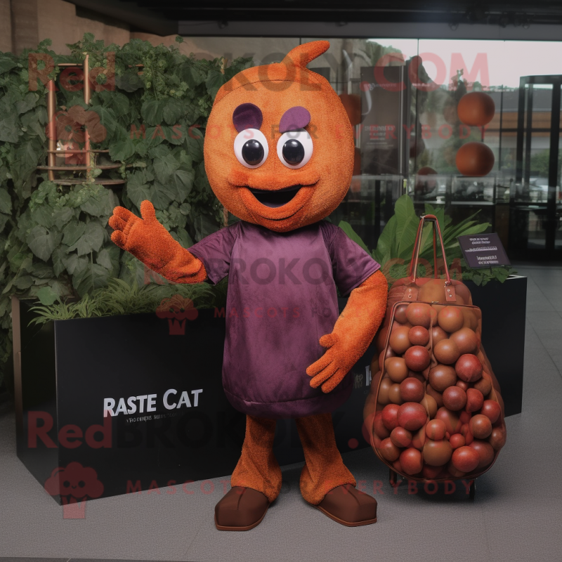 Rust Grape mascot costume character dressed with a Shift Dress and Briefcases Rust Grape mascot costume character dressed with a Shift Dress and Briefcases