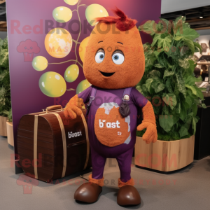 Rust Grape mascot costume character dressed with a Shift Dress and Briefcases