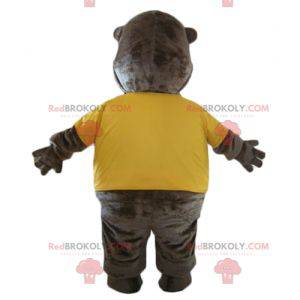 Braunes Bibermaskottchen mit gelbem T-Shirt - Redbrokoly.com