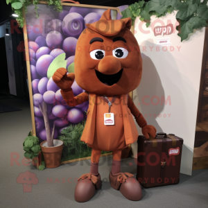 Rust Grape mascot costume character dressed with a Shift Dress and Briefcases