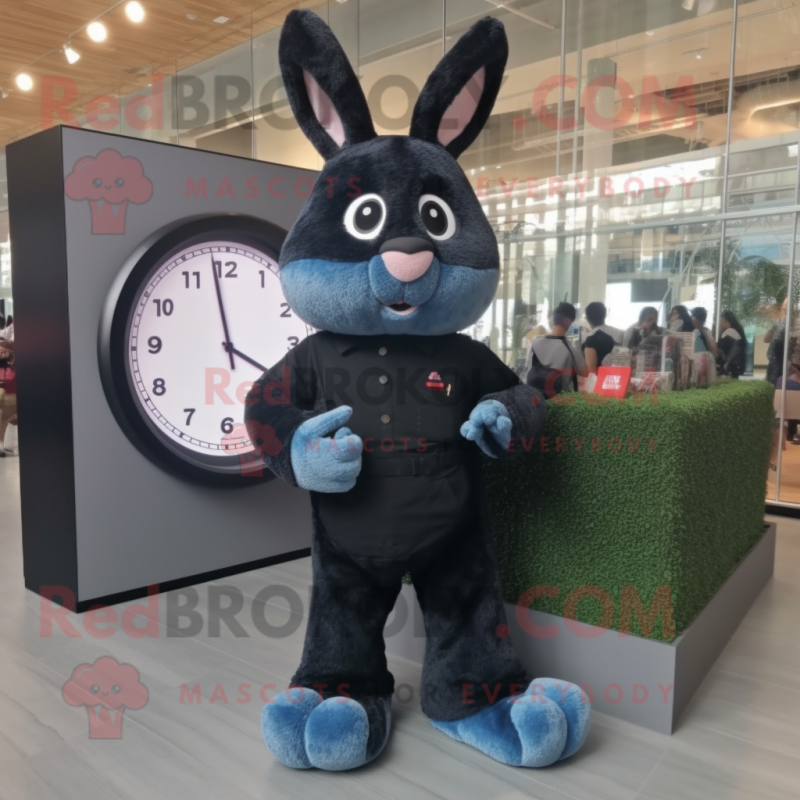 Black Rabbit mascot costume character dressed with a Bootcut Jeans and Digital watches