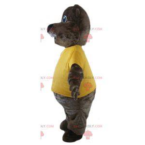 Braunes Bibermaskottchen mit gelbem T-Shirt - Redbrokoly.com