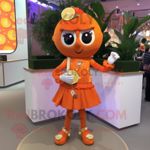 Orange Apricot mascot costume character dressed with a Mini Skirt and Bracelet watches