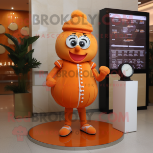 Orange Apricot mascot costume character dressed with a Mini Skirt and Bracelet watches