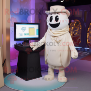 Cream Computer mascot costume character dressed with a Suit Jacket and Anklets