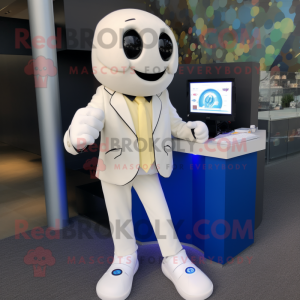 Cream Computer mascot costume character dressed with a Suit Jacket and Anklets