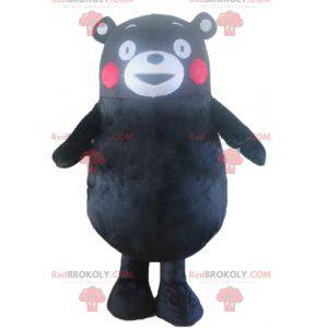 Mascote grande urso preto com bochechas vermelhas -