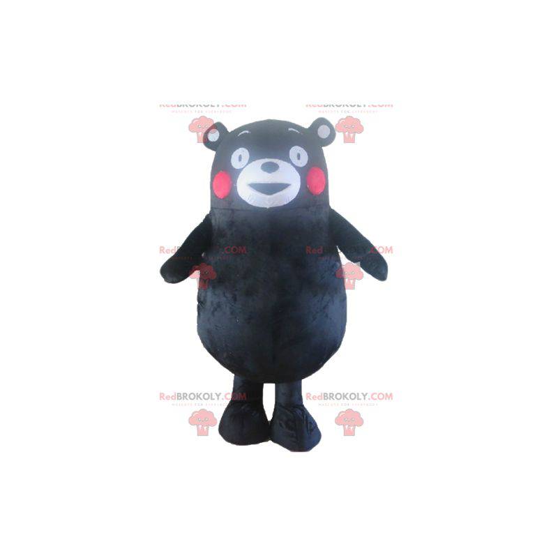 Mascote grande urso preto com bochechas vermelhas -