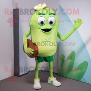 Lime Green Ray mascot costume character dressed with a Shorts and Suspenders