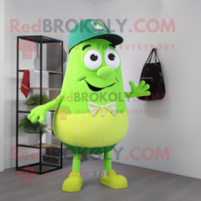 Lime Green Ray mascot costume character dressed with a Shorts and Suspenders