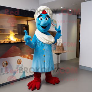 Sky Blue Tandoori Chicken mascot costume character dressed with a Playsuit and Beanies