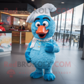 Sky Blue Tandoori Chicken mascot costume character dressed with a Playsuit and Beanies