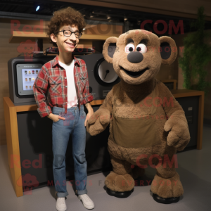Brown Merino Sheep mascot costume character dressed with a Boyfriend Jeans and Watches
