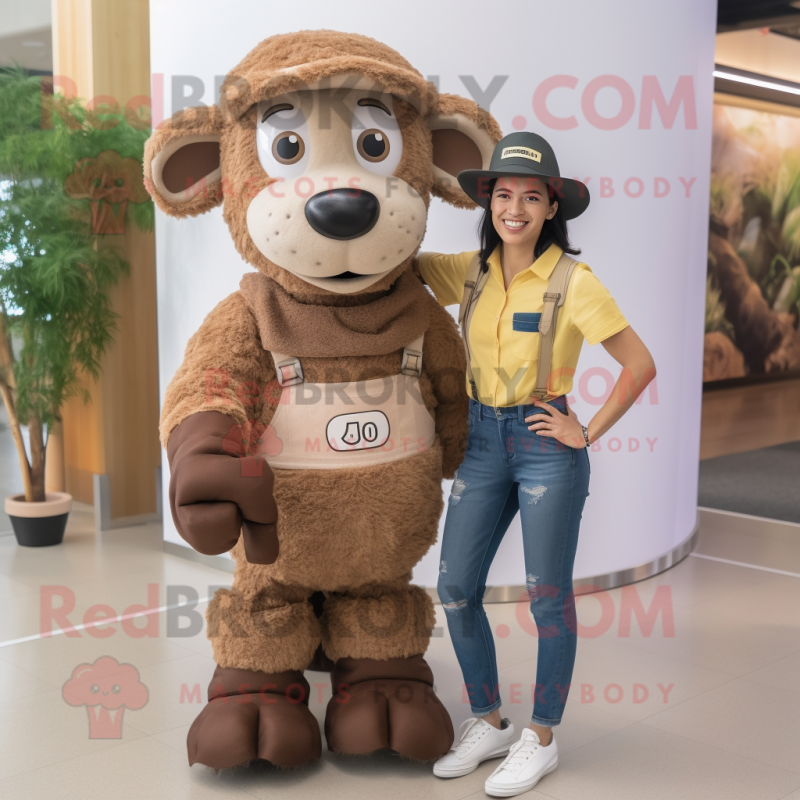 Brown Merino Sheep mascot costume character dressed with a Boyfriend Jeans and Watches