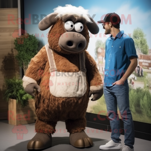 Brown Merino Sheep mascot costume character dressed with a Boyfriend Jeans and Watches