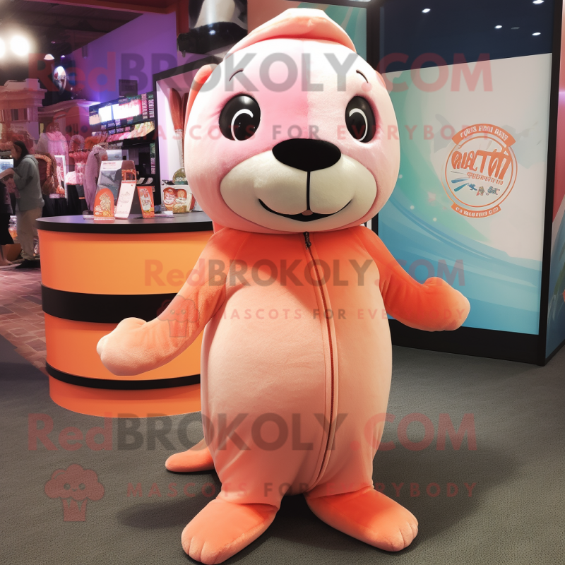 Peach Sea Lion mascot costume character dressed with a Leggings and Beanies