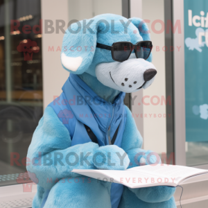 Sky Blue Dog maskot kostym...