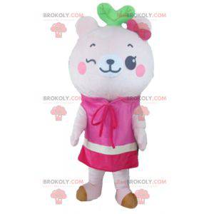 Mascotte de nounours rose avec une robe - Redbrokoly.com