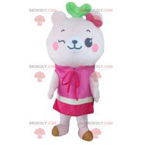 Pink teddy bear mascot with a dress - Redbrokoly.com