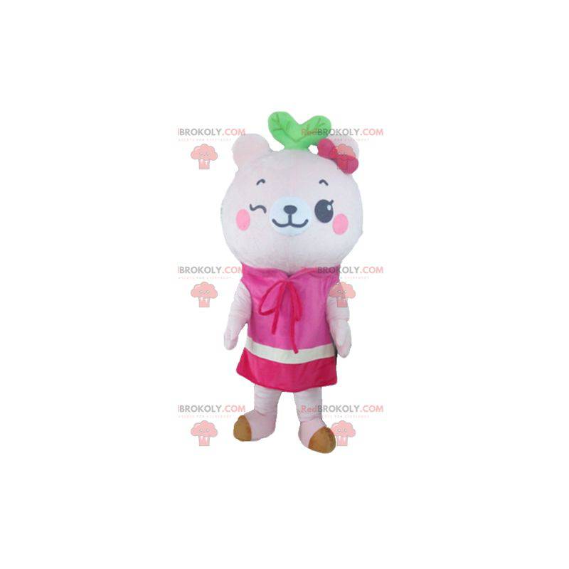 Mascote urso de pelúcia rosa com um vestido - Redbrokoly.com