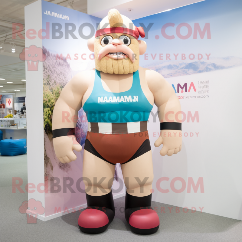 nan Strongman mascot costume character dressed with a Swimwear and Headbands