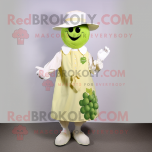 White Grape mascot costume character dressed with a Shift Dress and Hat pins