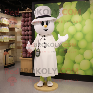 White Grape mascot costume character dressed with a Shift Dress and Hat pins